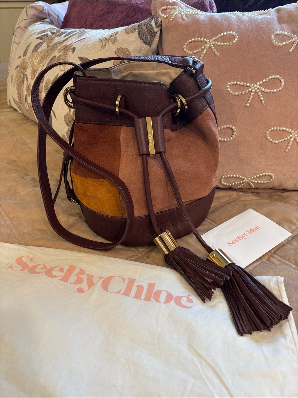 See By Chloe Colorblock Suede & Leather Drawstring Crossbody